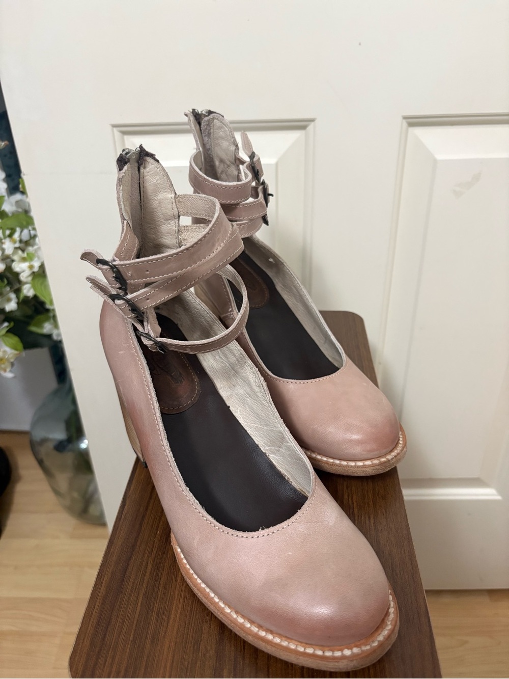 freebird Blush Pink Double-Strap Ankle Heels